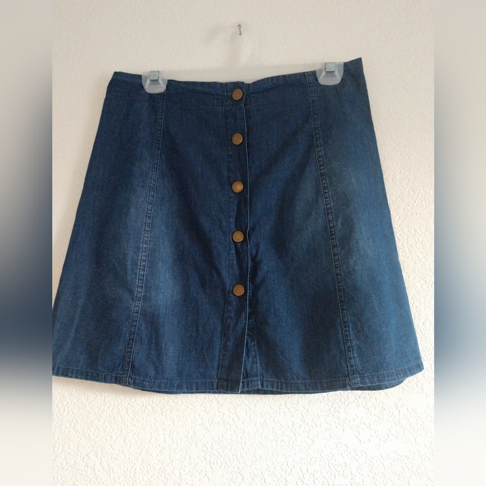 Chambray Mini Skirt Blue Snap Front Size Medium